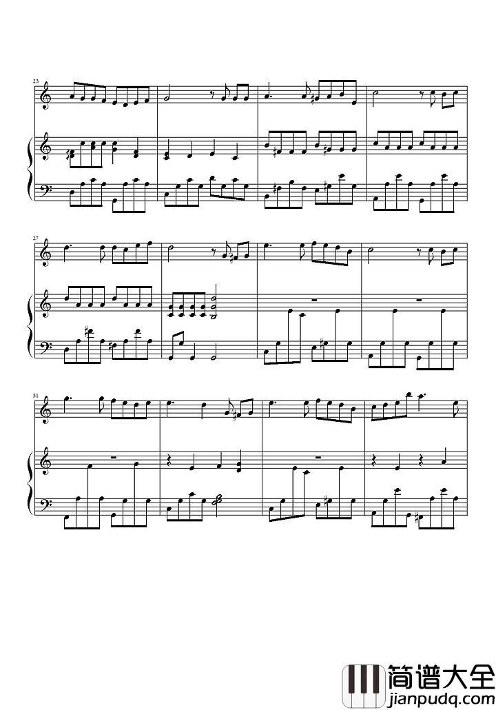 彩虹钢琴谱_周杰伦_看不见你的笑_我怎么睡得着