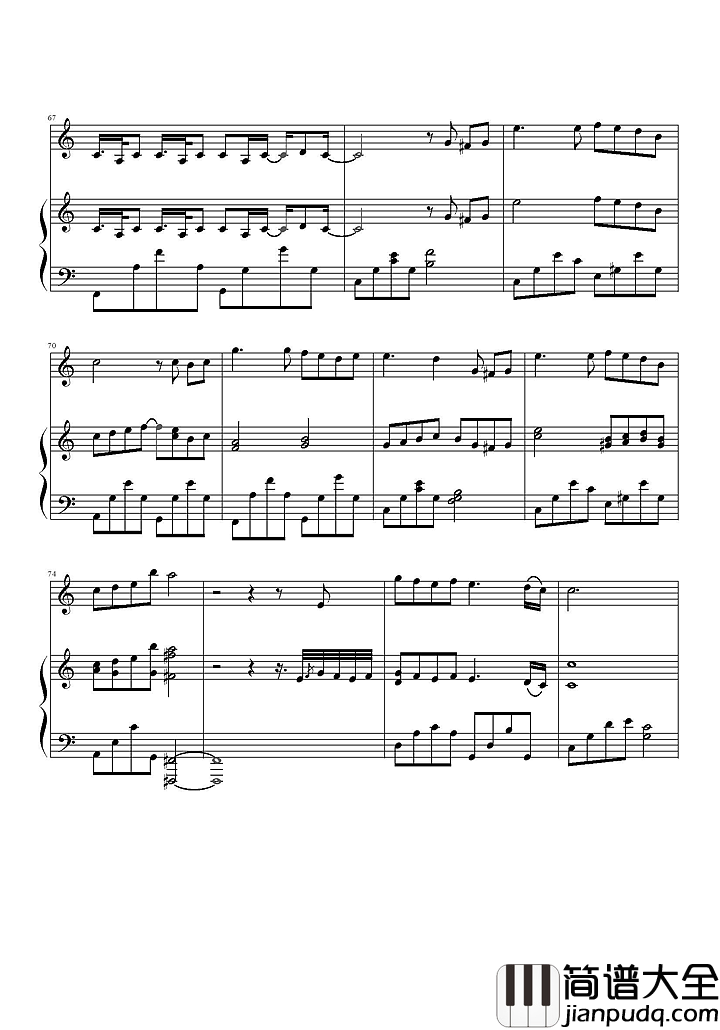 彩虹钢琴谱_周杰伦_看不见你的笑_我怎么睡得着