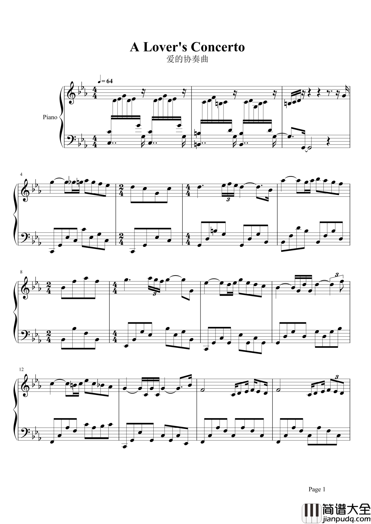 爱的协奏曲钢琴谱_理查德克莱德曼一首表达爱的钢琴曲