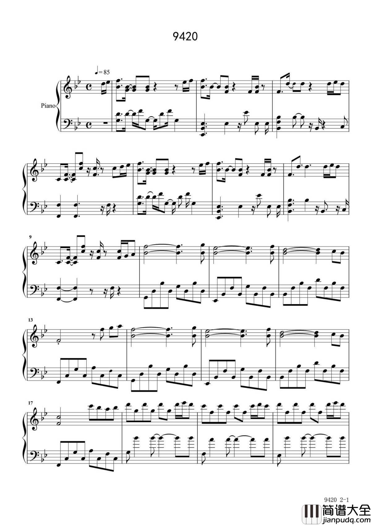 9420钢琴谱_麦小兜|手牵手一起走在幸福的大街