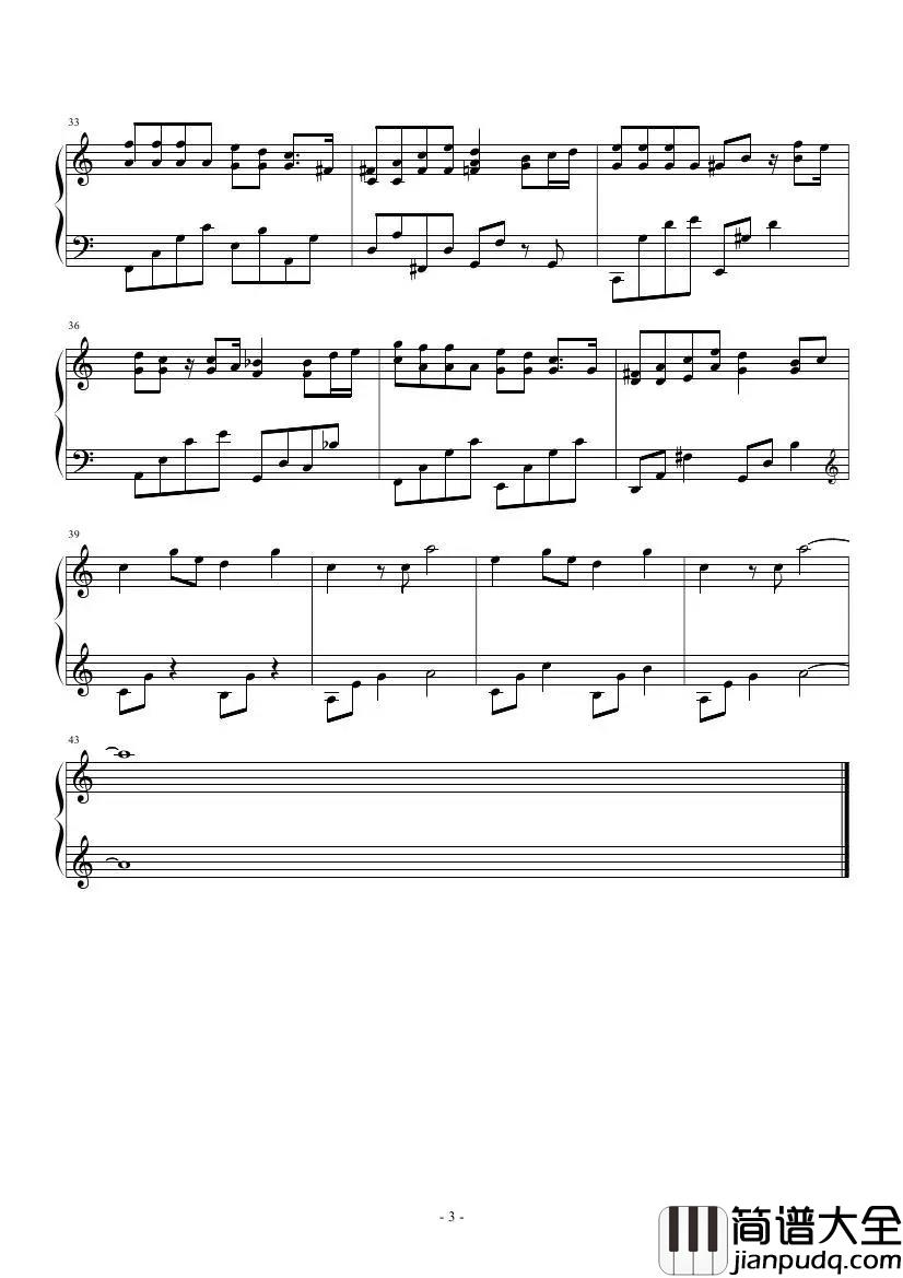 不再见钢琴谱_陈学冬_郭敬明电影小时代3插曲