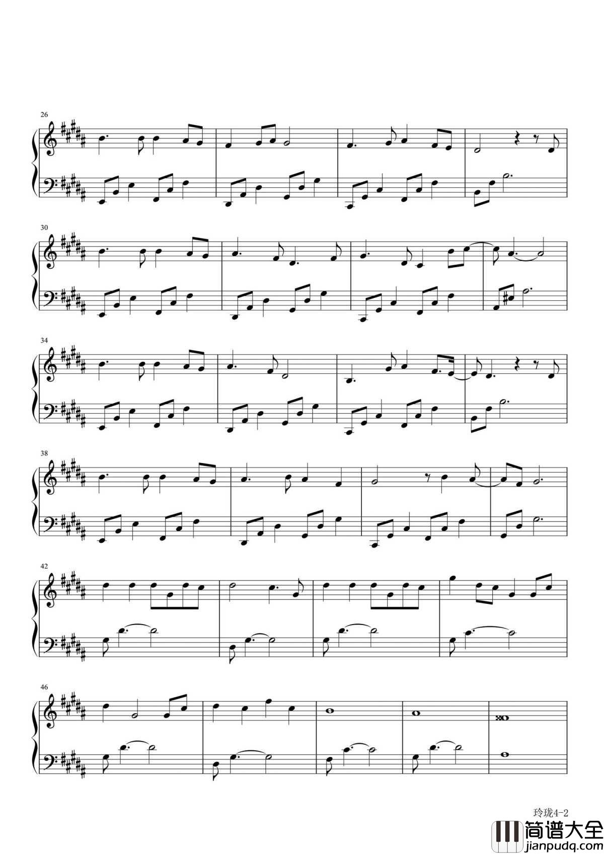 玲珑钢琴谱_张靓颖|一颗红豆遗落天涯_愿风迁就于它