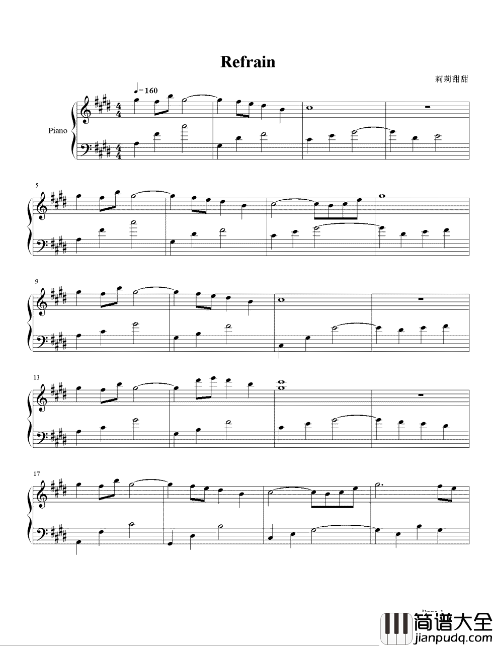 refrain钢琴谱_柔和清澈,醉于音符,陷入回忆