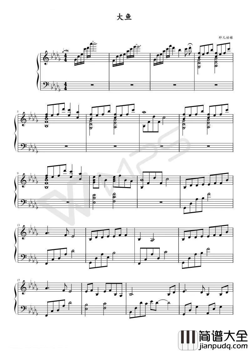 大鱼钢琴谱__周深_有的鱼是关不住的,因为它们属于天空