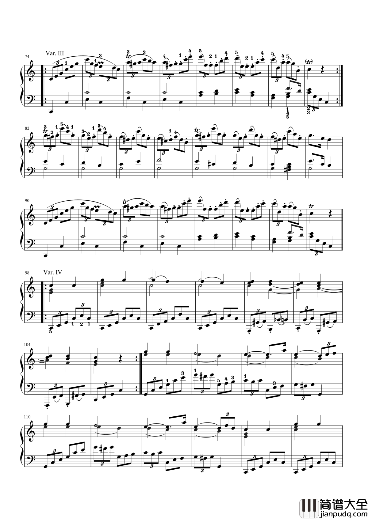 小星星变奏曲钢琴谱_解读莫扎特小星星变奏曲星星们都已经到齐了