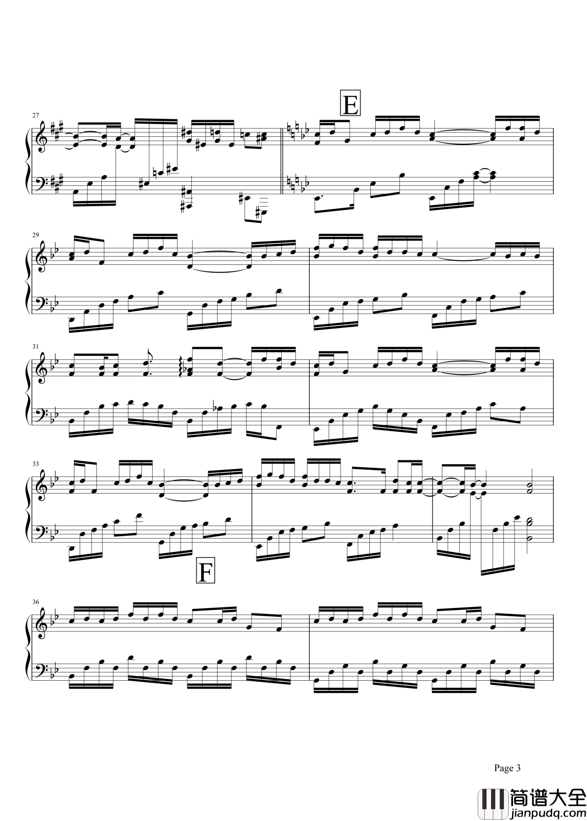 青花瓷钢琴谱_周杰伦_自顾自美丽,你眼带笑意