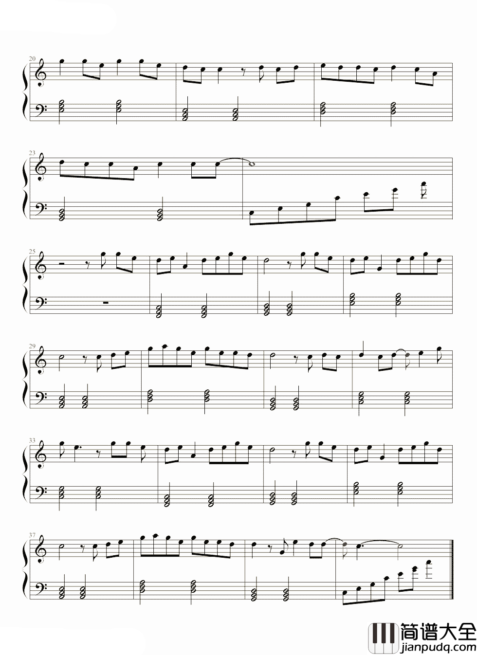 青花瓷钢琴谱_周杰伦_自顾自美丽,你眼带笑意