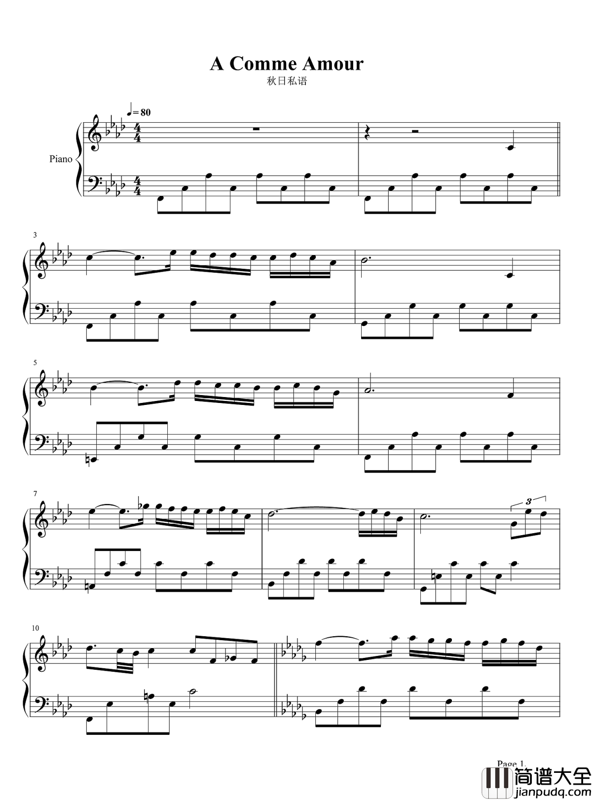 秋日私语钢琴谱_理查德.克莱德曼秋天里的童话,秋天里的温馨烂漫...