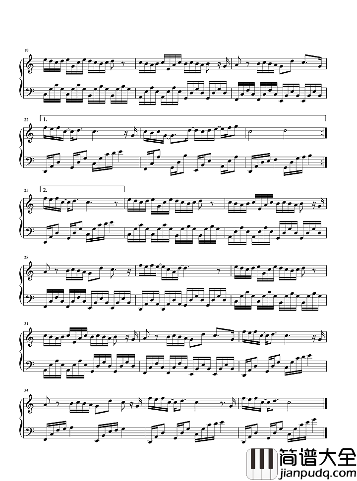 微微一笑很倾城钢琴谱_杨洋_想遇见一个人