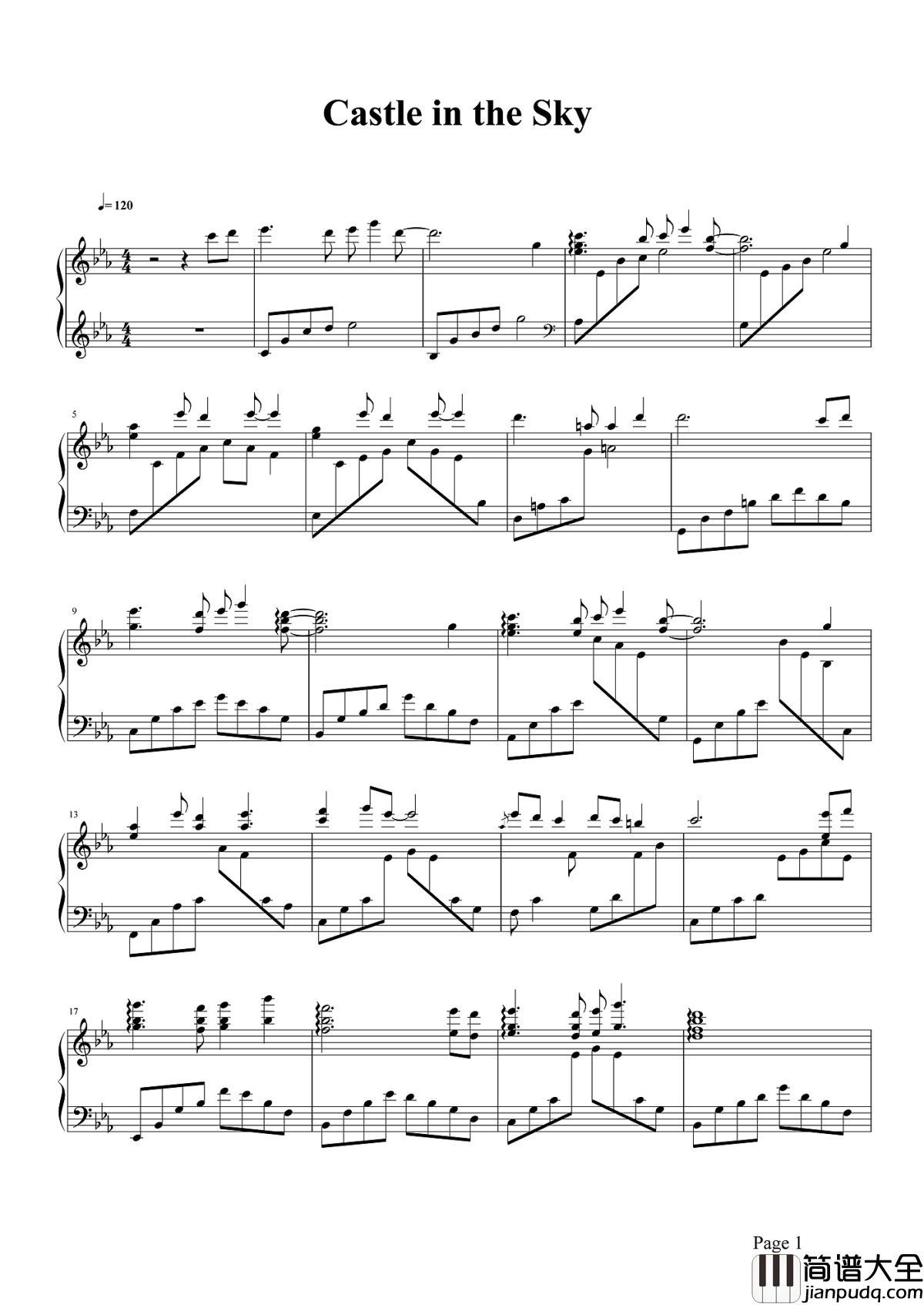 天空之城钢琴谱_久石让_如天上人间般的享受