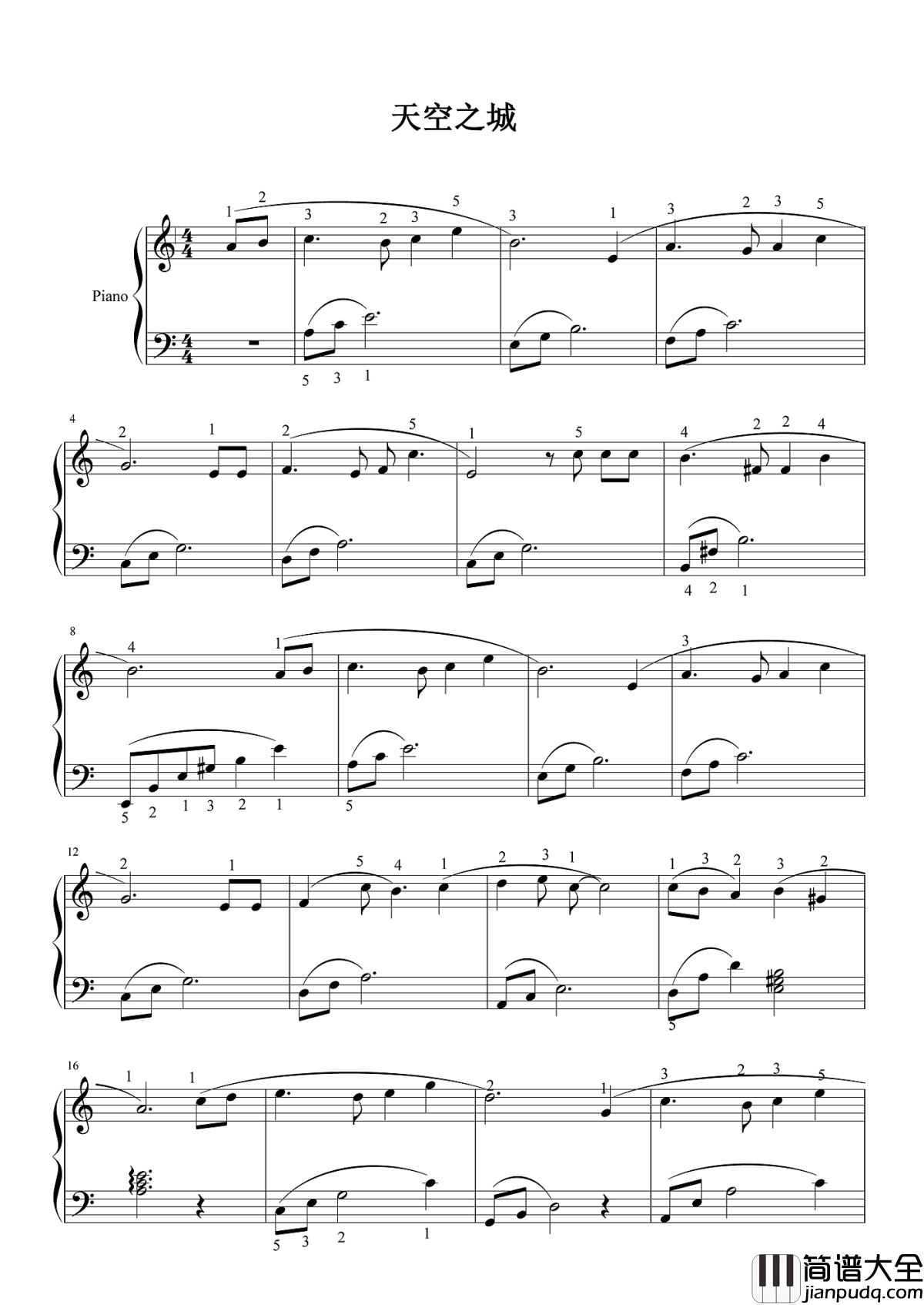 天空之城钢琴谱_久石让_如天上人间般的享受