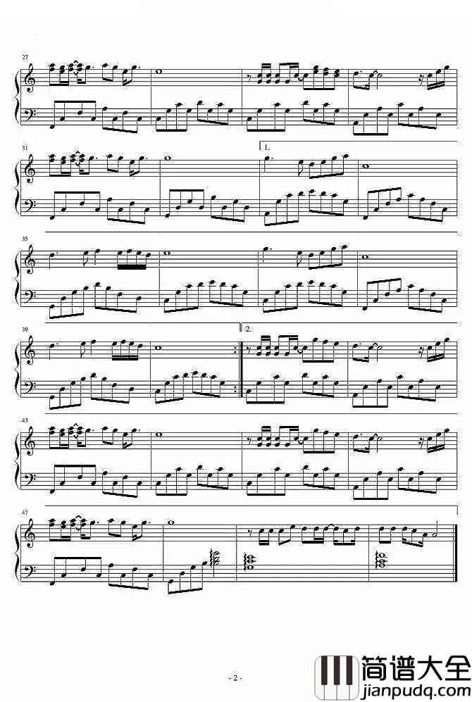 传奇钢琴谱(完整版)_王菲|与美丽邂逅