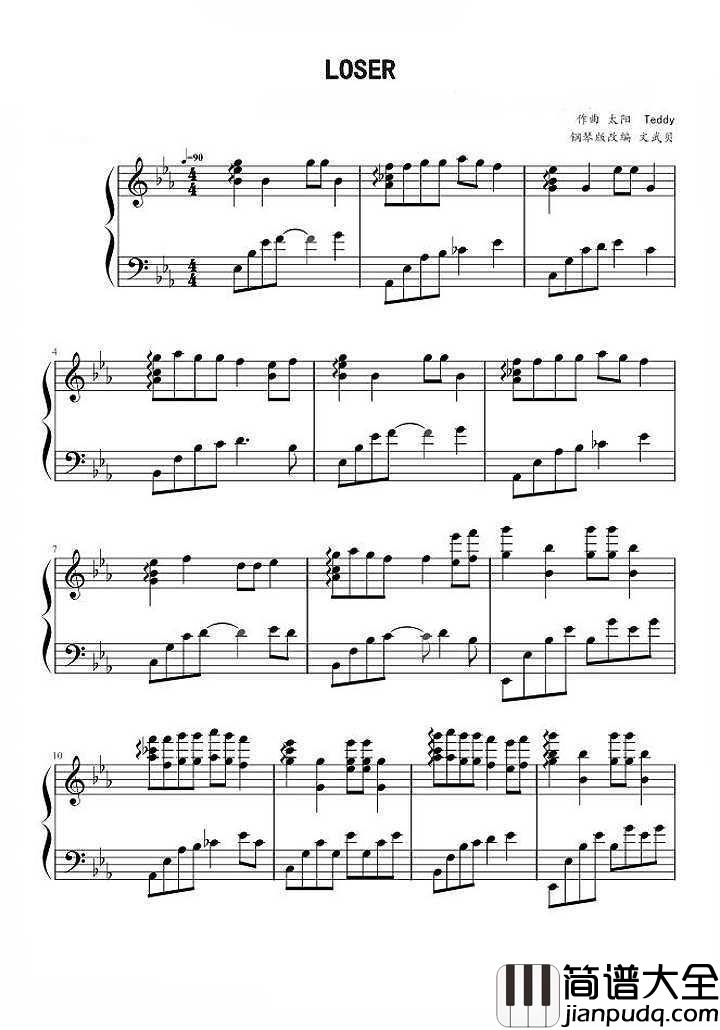 LOSER钢琴谱|镜子中没出息的弱者