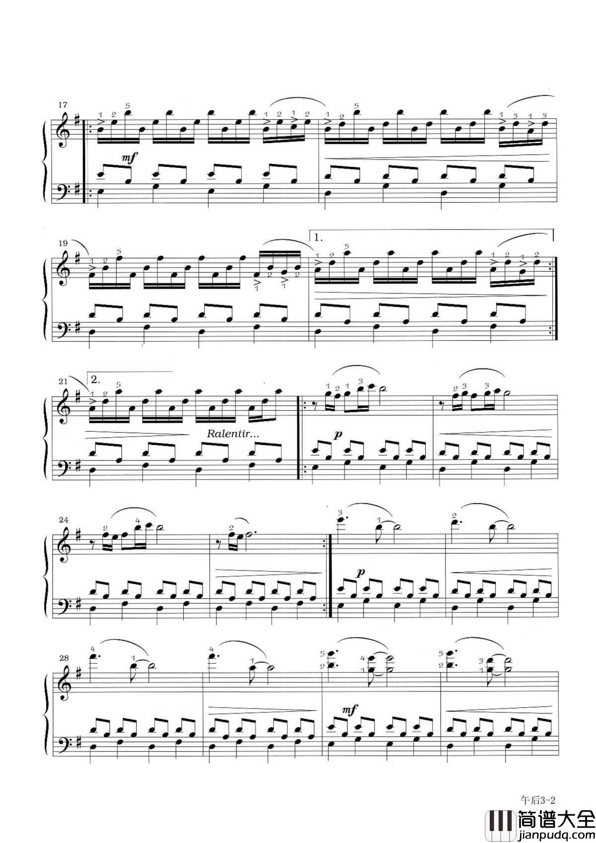 午后钢琴谱(电影天使爱美丽插曲)