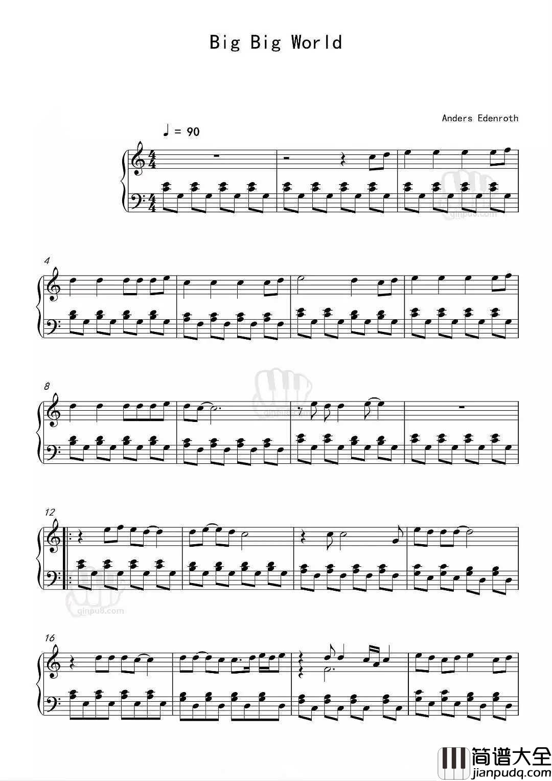 Big_Big_World钢琴谱_奥斯卡经典金曲,一首从小听到大的歌