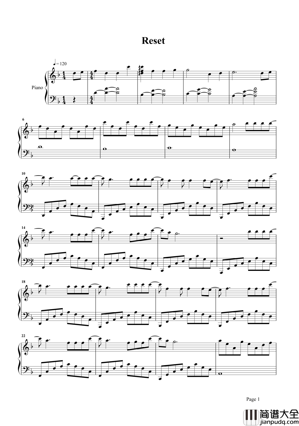 Reset钢琴谱_Who_Are_You_学校2015OST,曾经多少人的手机铃声