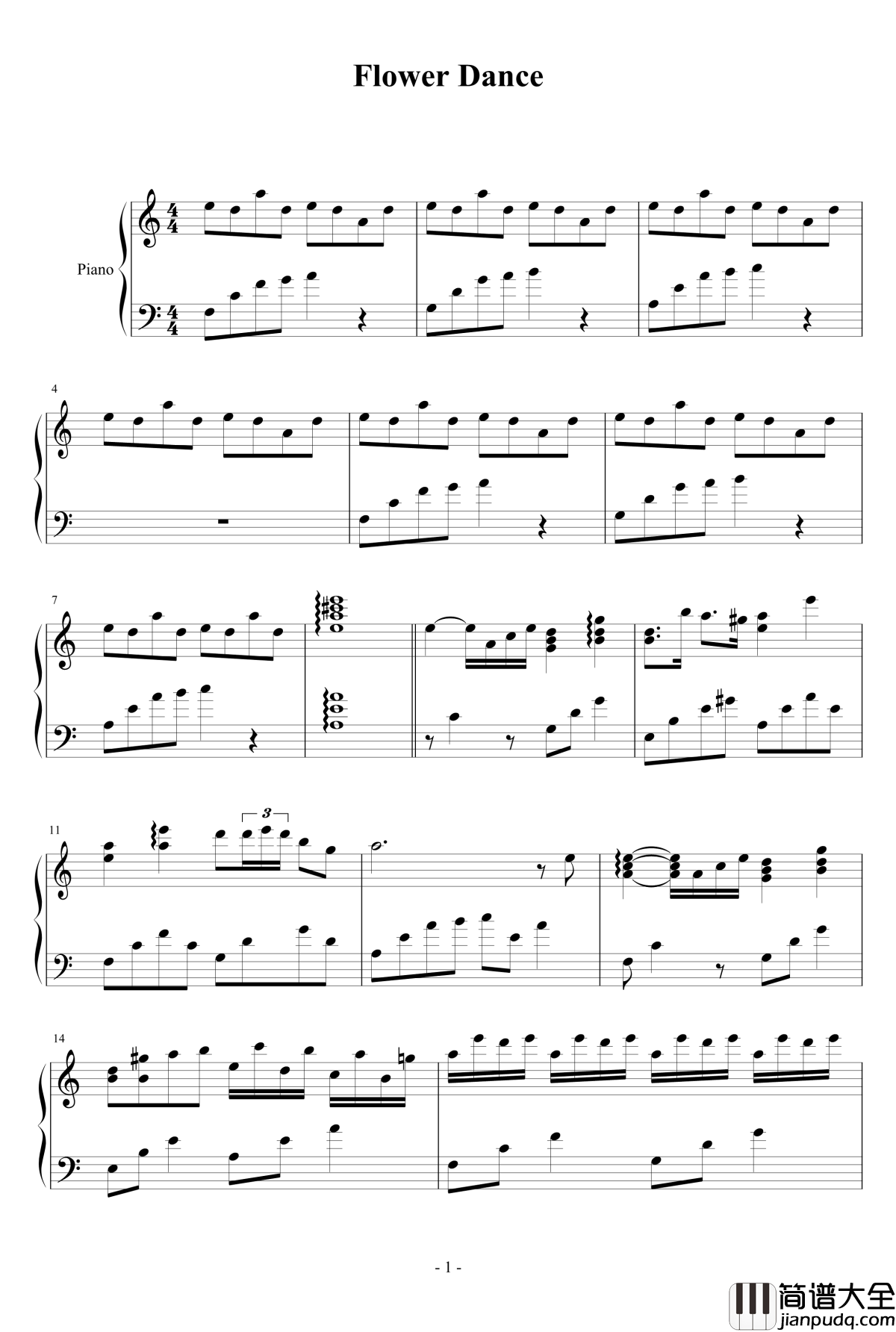 Flower_Dance钢琴谱_C大调版_花之舞
