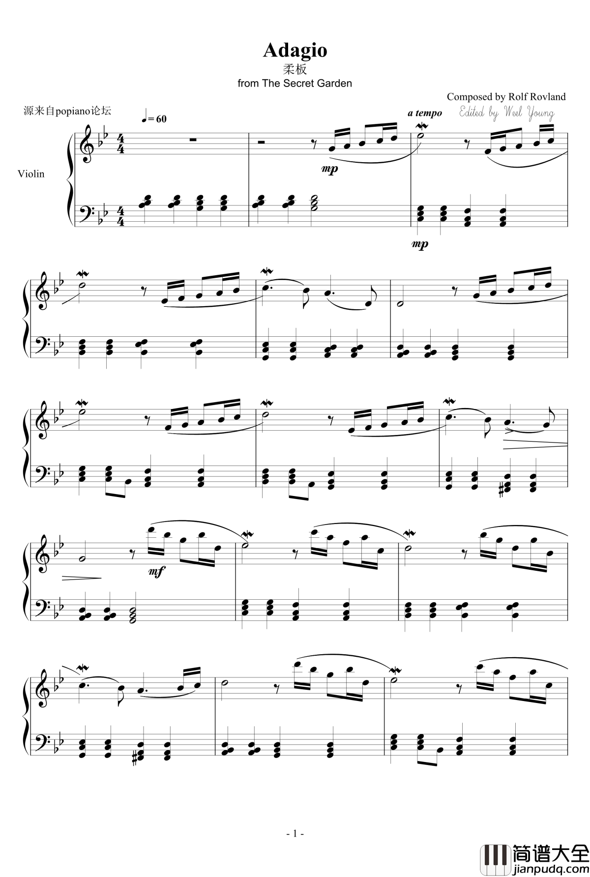 Adagio钢琴谱_The_Secret_Garden