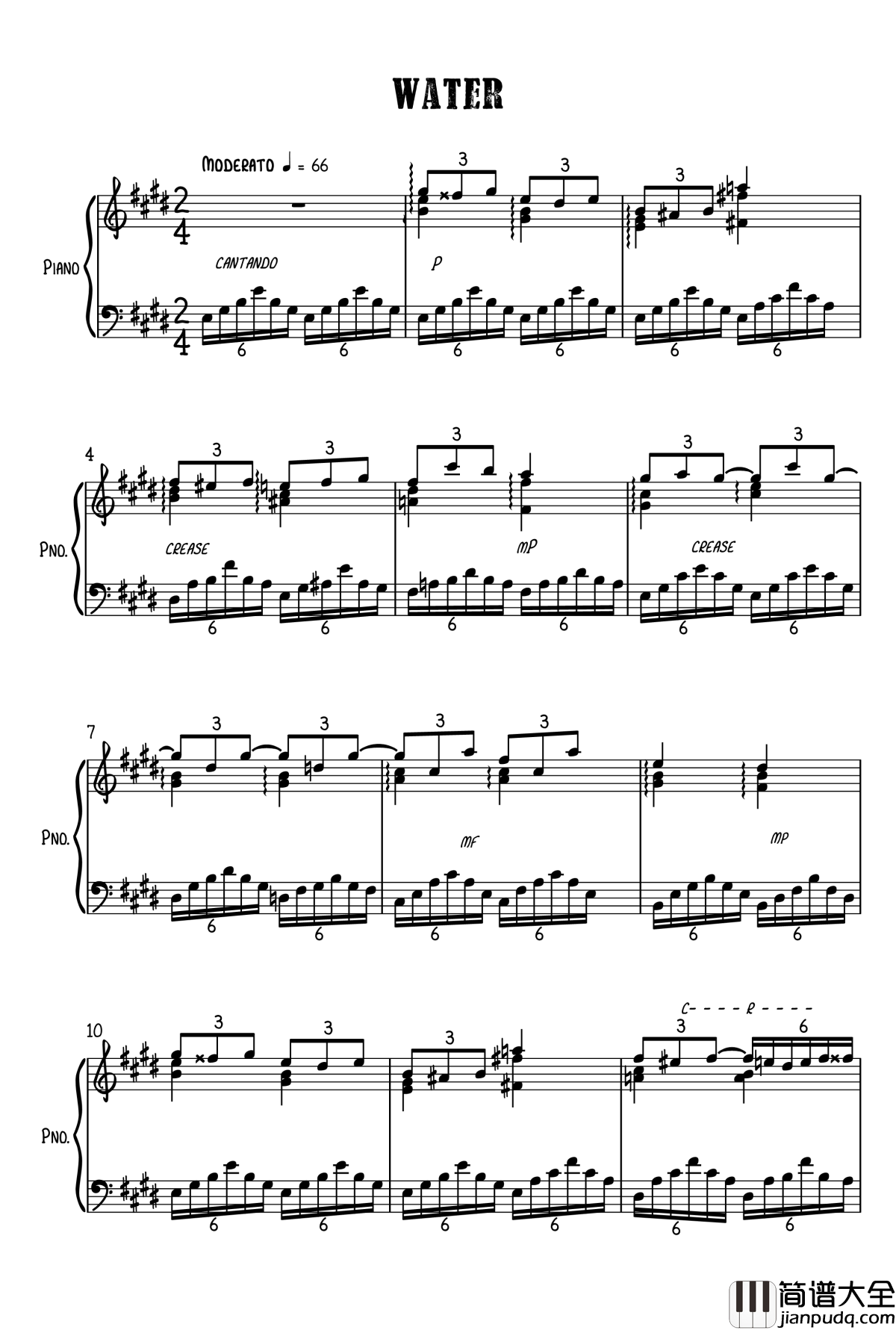Water钢琴谱_杨文韬