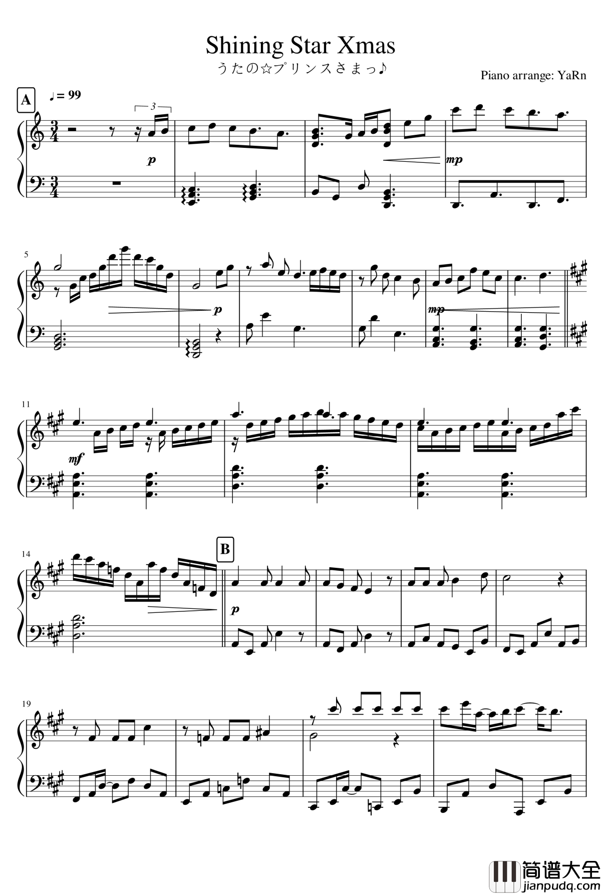 Shining_Star_Xmas钢琴谱_歌之王子殿下