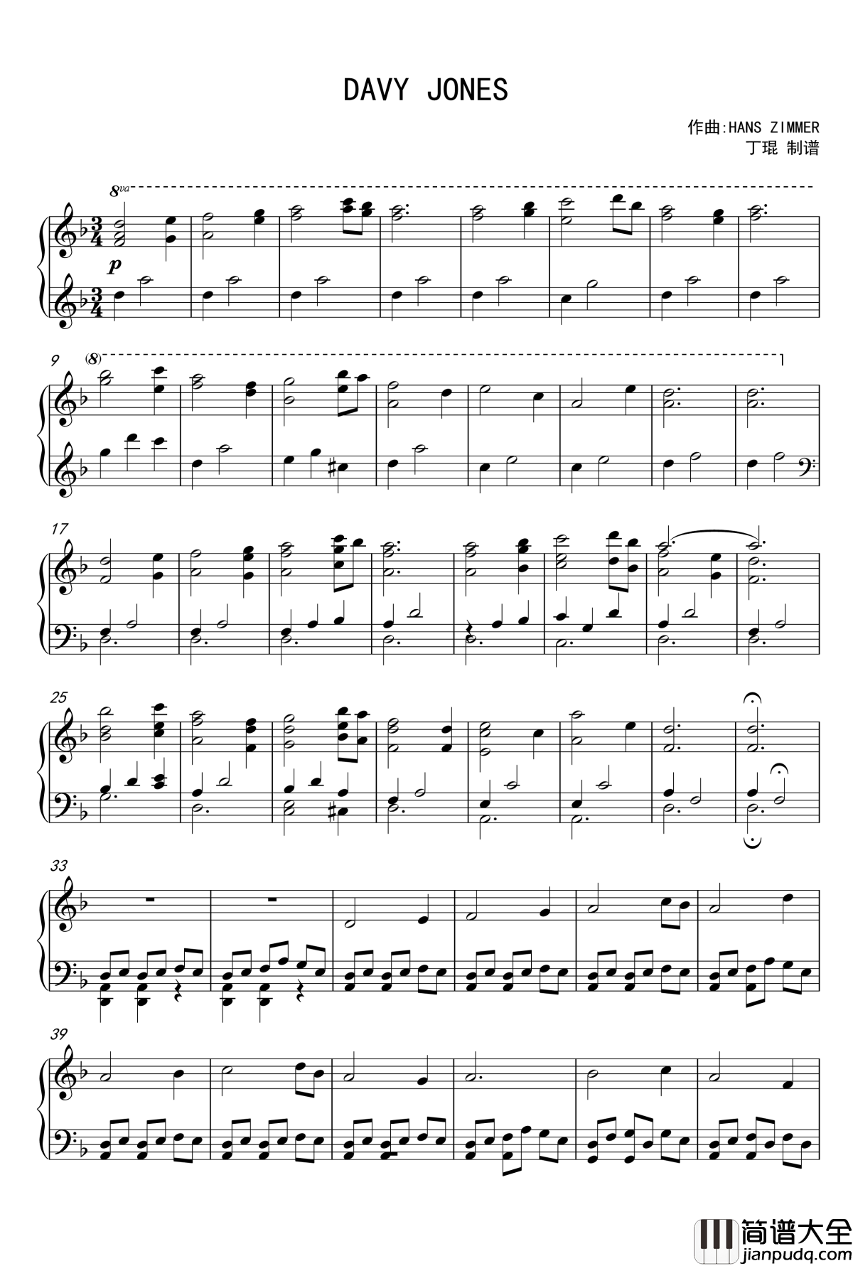 加勒比海盗2亡灵宝藏_DAVY_JONES钢琴谱_加勒比海盗