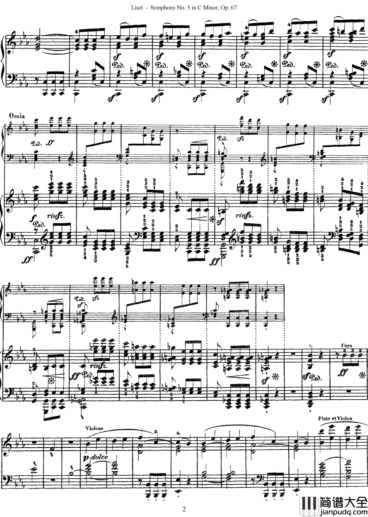 第五交响乐的钢琴曲钢琴谱_李斯特_李斯特改编自贝多芬