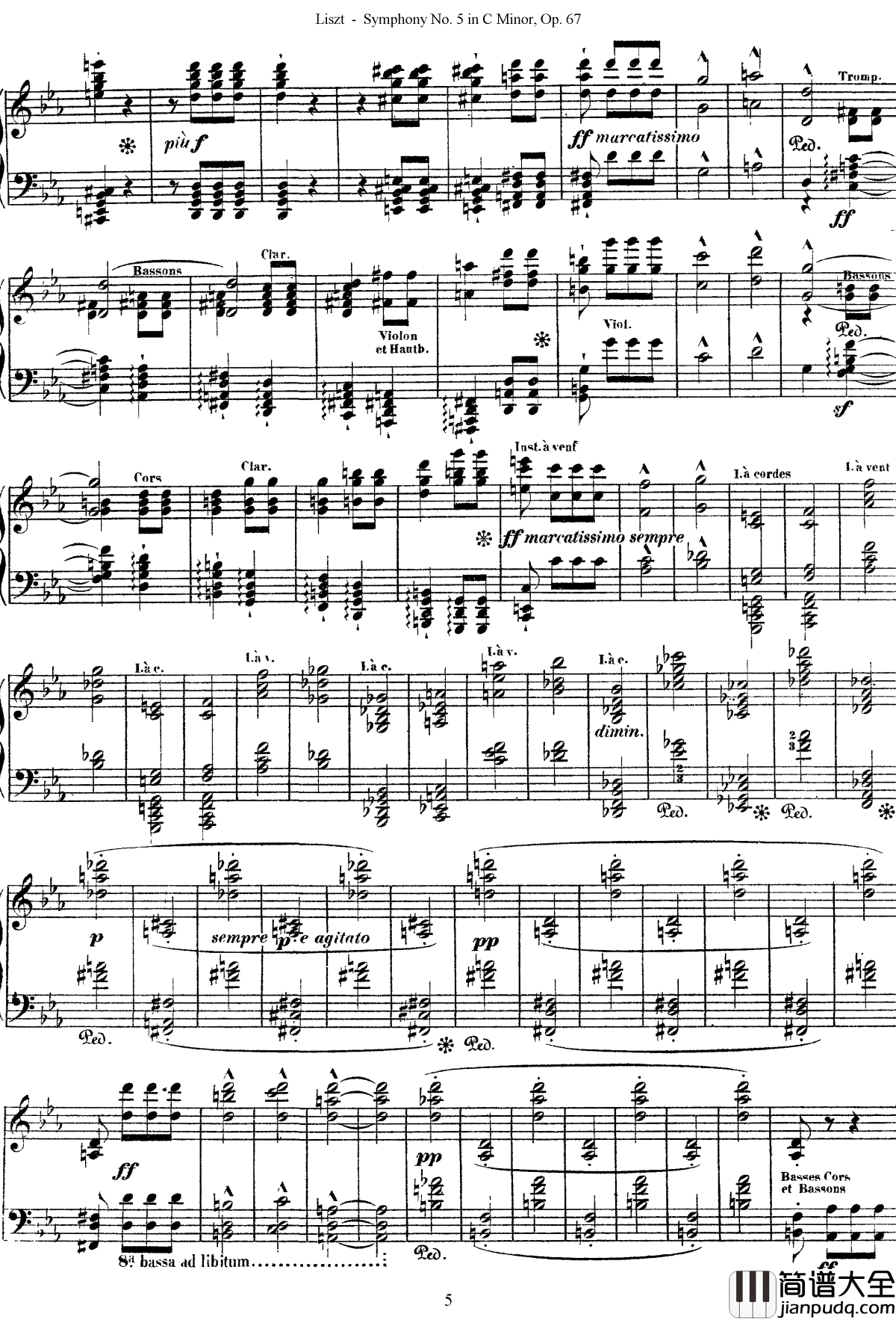 第五交响乐的钢琴曲钢琴谱_李斯特_李斯特改编自贝多芬