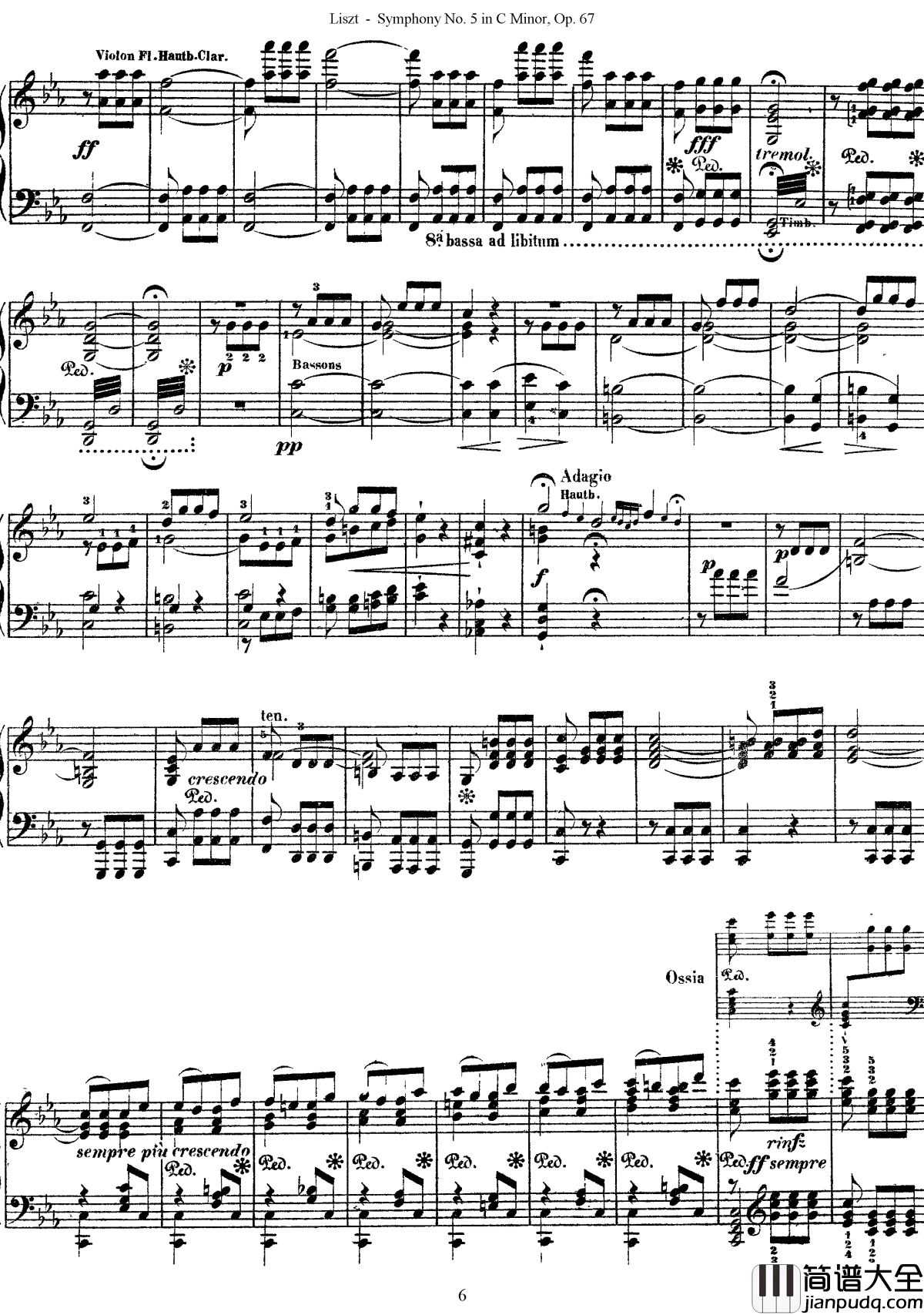 第五交响乐的钢琴曲钢琴谱_李斯特_李斯特改编自贝多芬