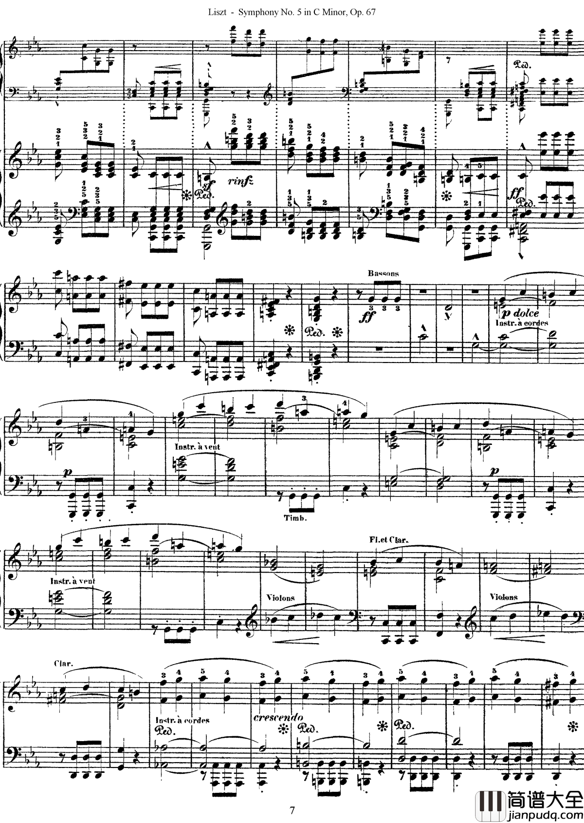 第五交响乐的钢琴曲钢琴谱_李斯特_李斯特改编自贝多芬