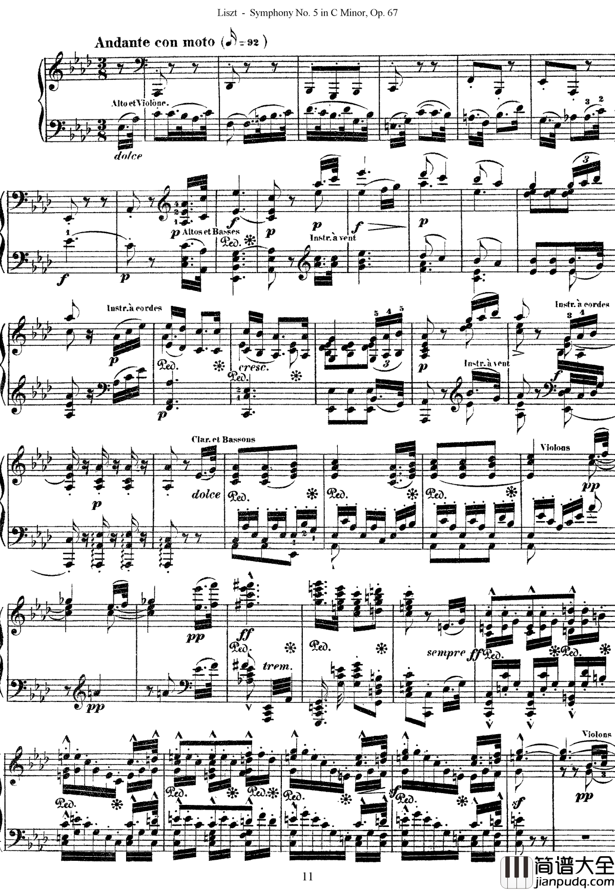 第五交响乐的钢琴曲钢琴谱_李斯特_李斯特改编自贝多芬