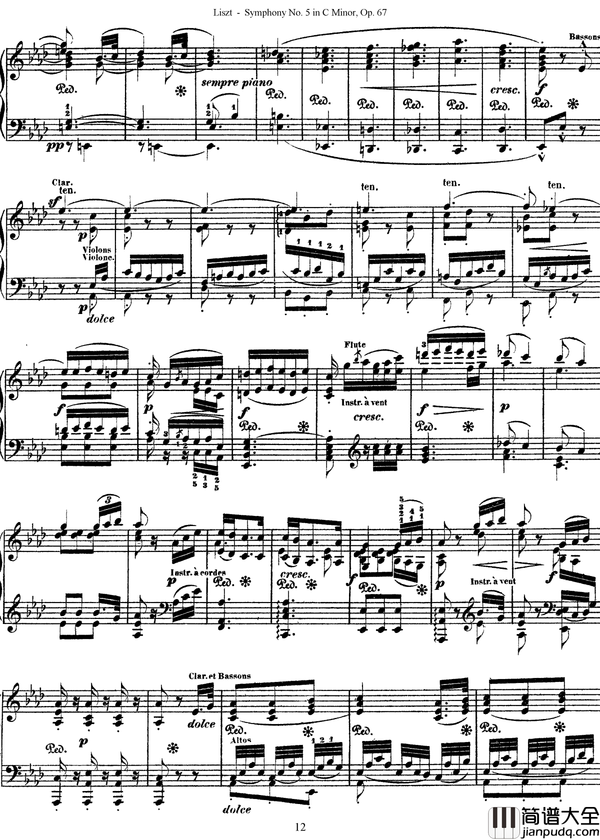 第五交响乐的钢琴曲钢琴谱_李斯特_李斯特改编自贝多芬