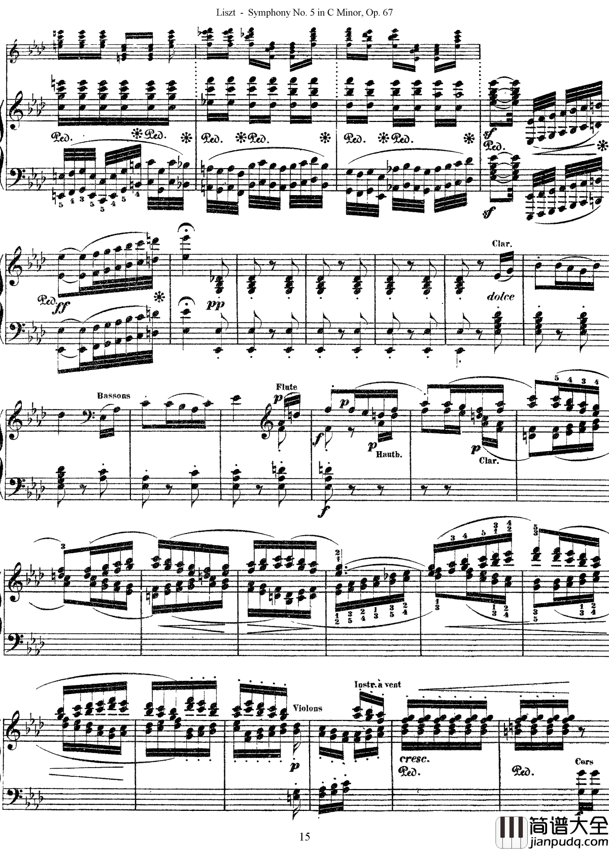 第五交响乐的钢琴曲钢琴谱_李斯特_李斯特改编自贝多芬