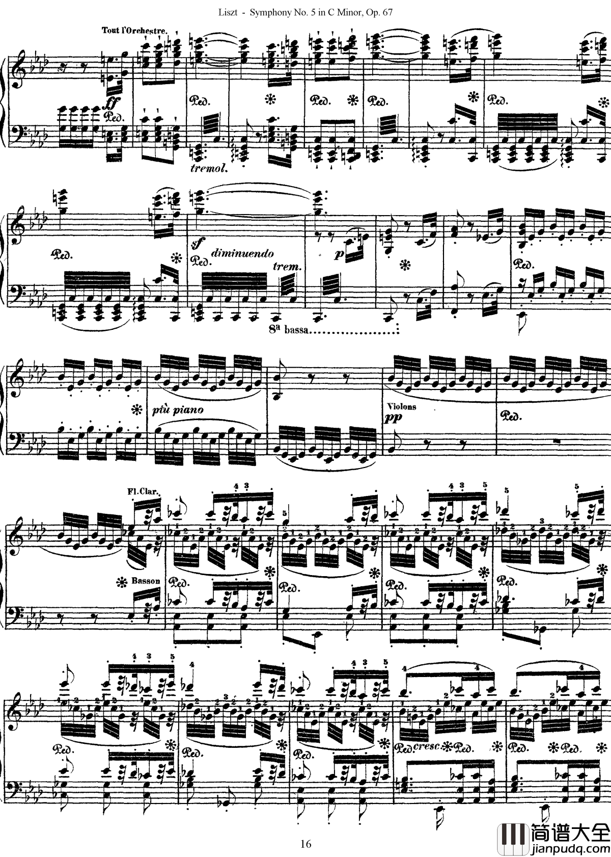 第五交响乐的钢琴曲钢琴谱_李斯特_李斯特改编自贝多芬
