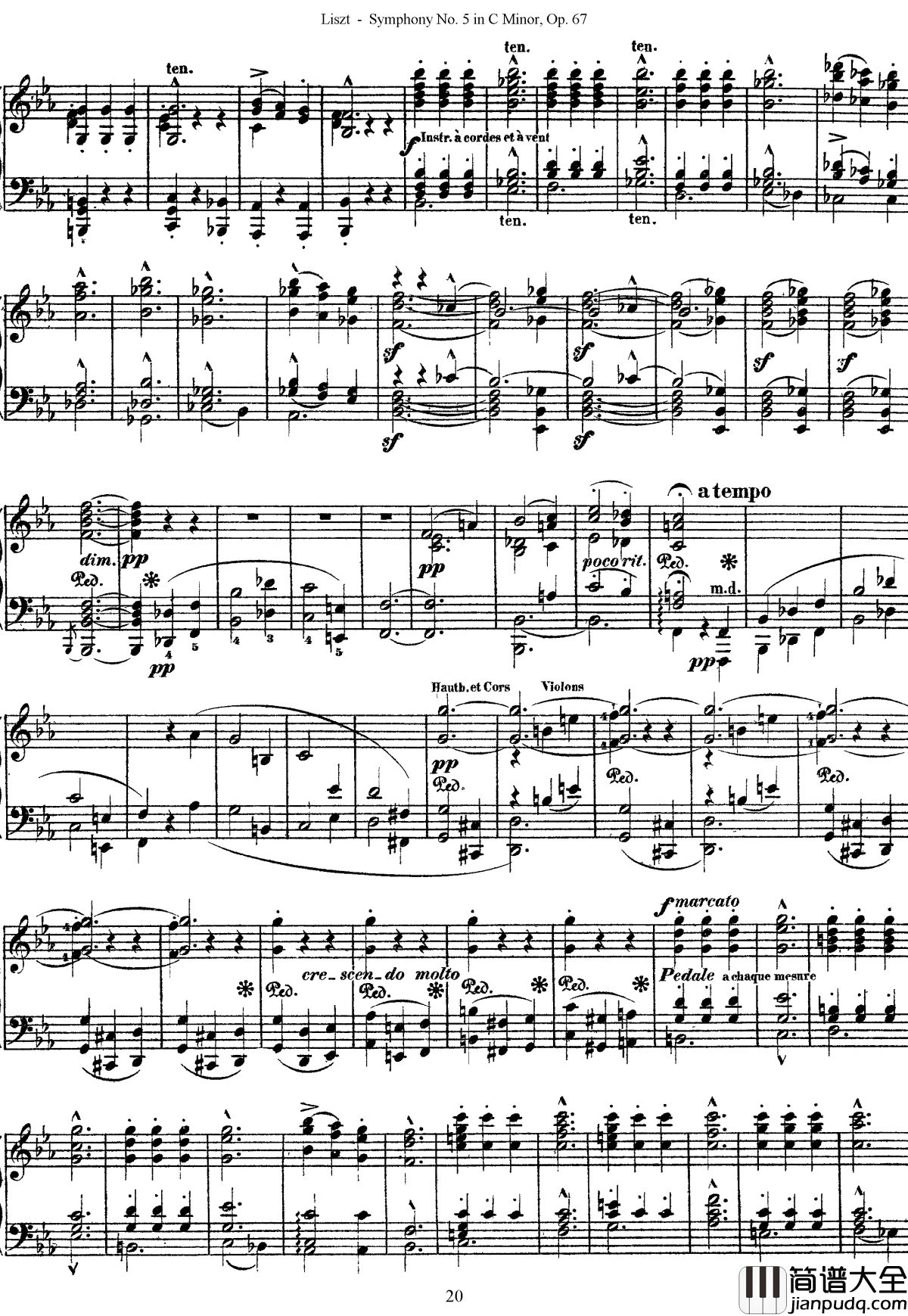 第五交响乐的钢琴曲钢琴谱_李斯特_李斯特改编自贝多芬