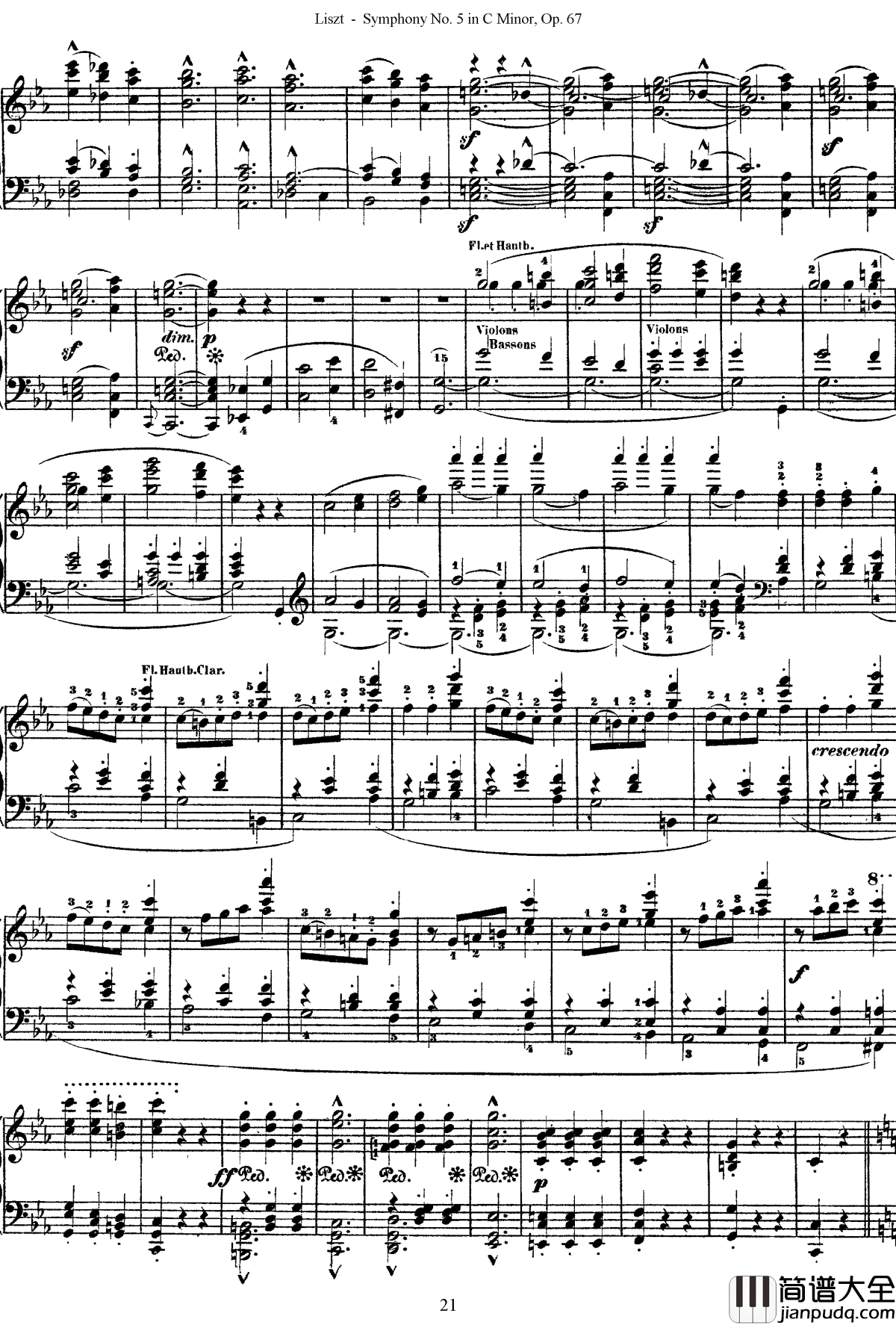 第五交响乐的钢琴曲钢琴谱_李斯特_李斯特改编自贝多芬