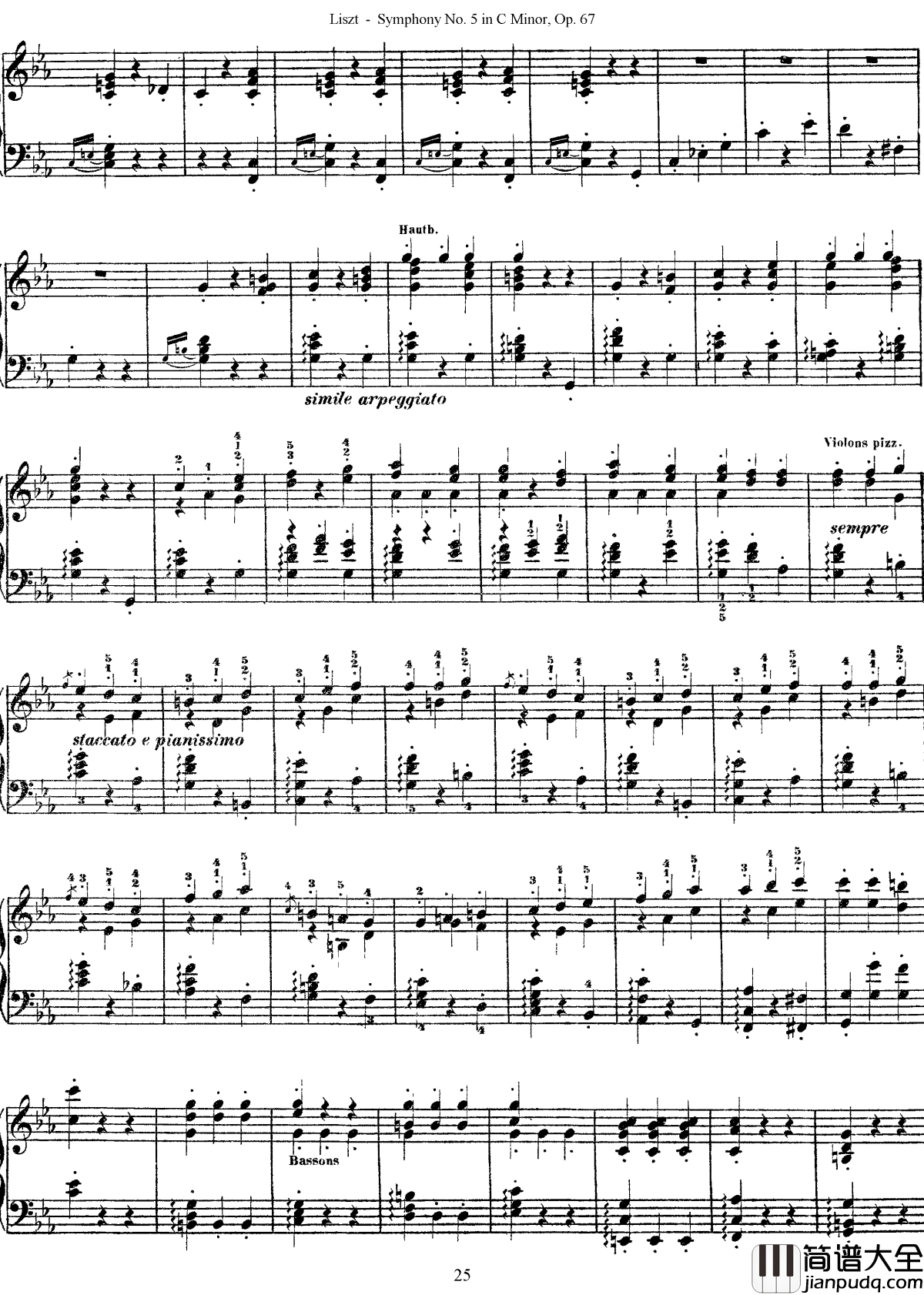 第五交响乐的钢琴曲钢琴谱_李斯特_李斯特改编自贝多芬