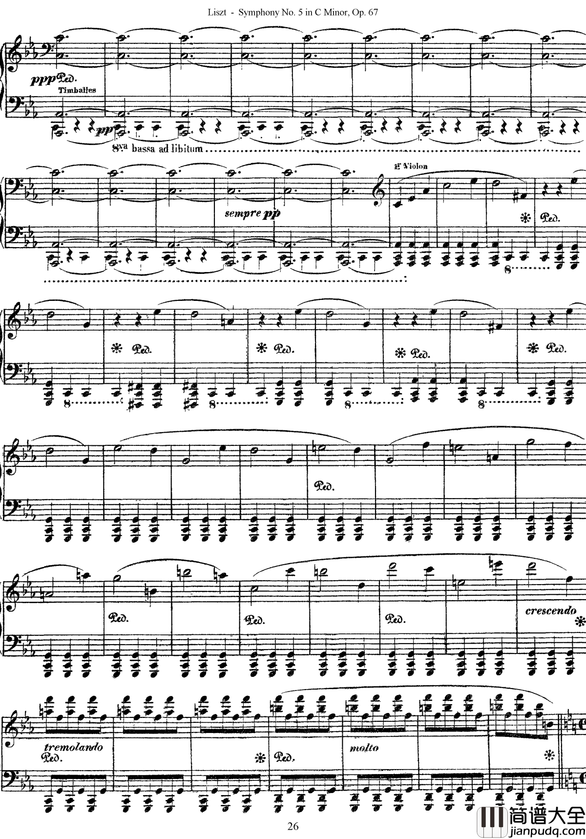 第五交响乐的钢琴曲钢琴谱_李斯特_李斯特改编自贝多芬
