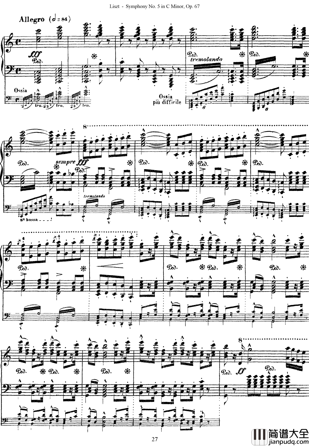 第五交响乐的钢琴曲钢琴谱_李斯特_李斯特改编自贝多芬