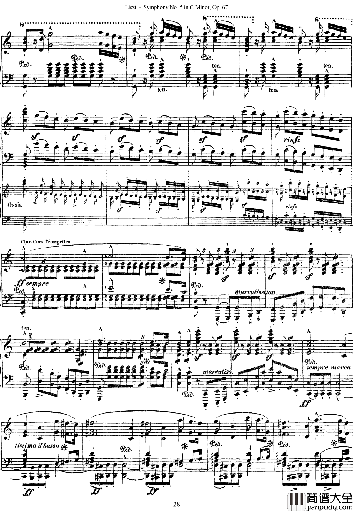 第五交响乐的钢琴曲钢琴谱_李斯特_李斯特改编自贝多芬