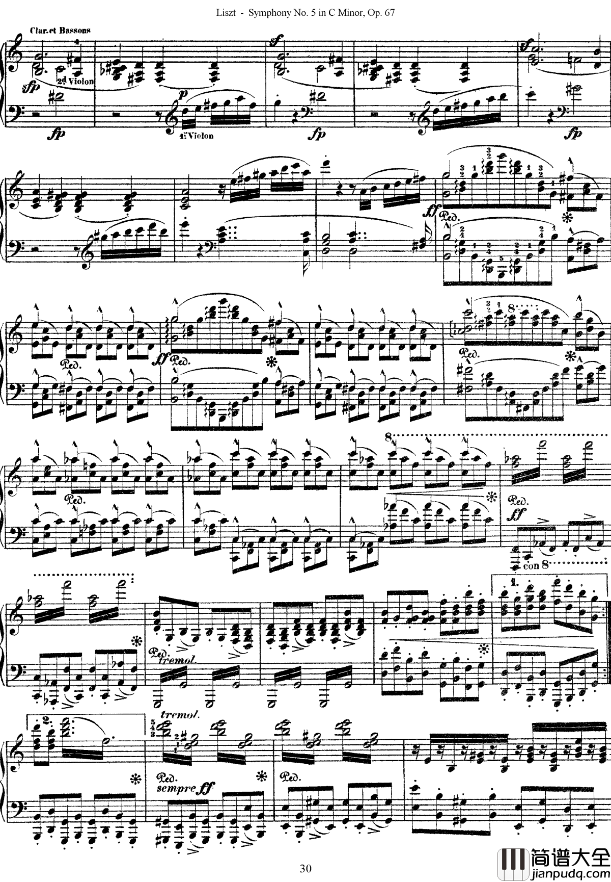 第五交响乐的钢琴曲钢琴谱_李斯特_李斯特改编自贝多芬