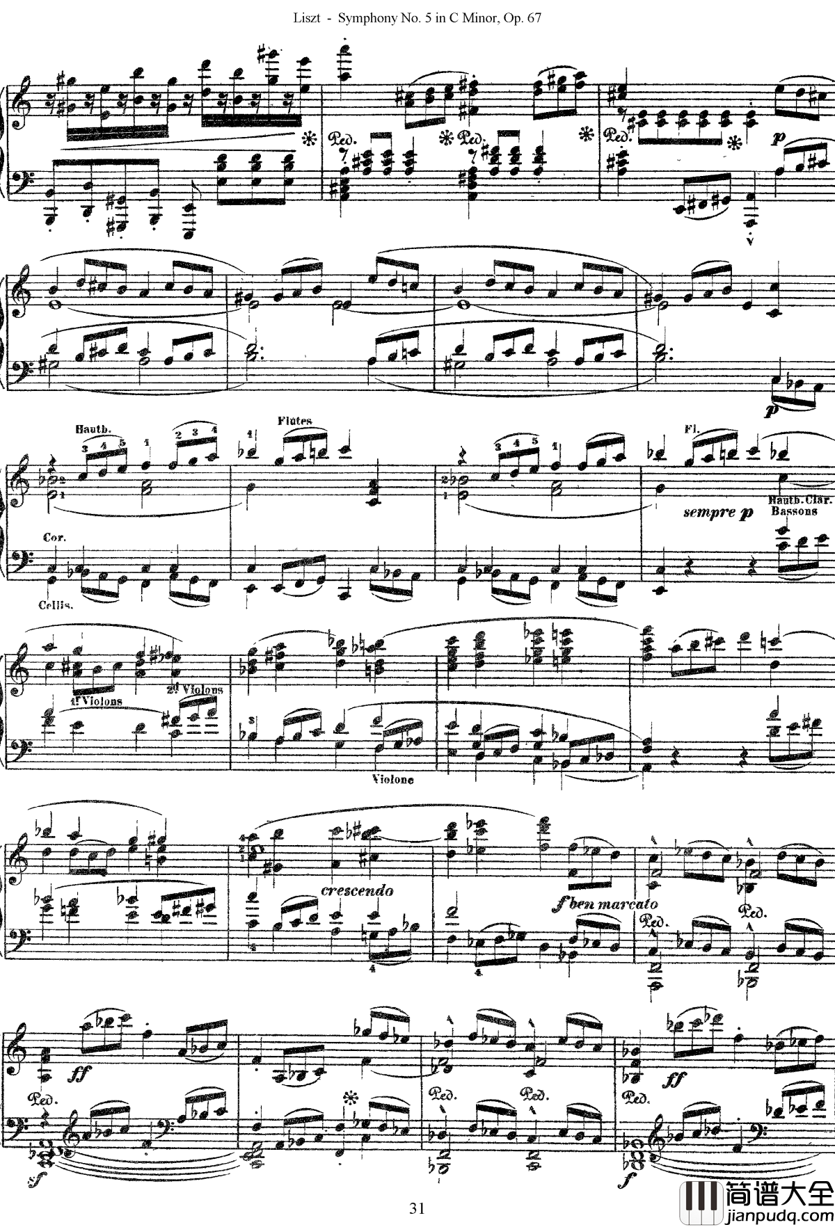第五交响乐的钢琴曲钢琴谱_李斯特_李斯特改编自贝多芬