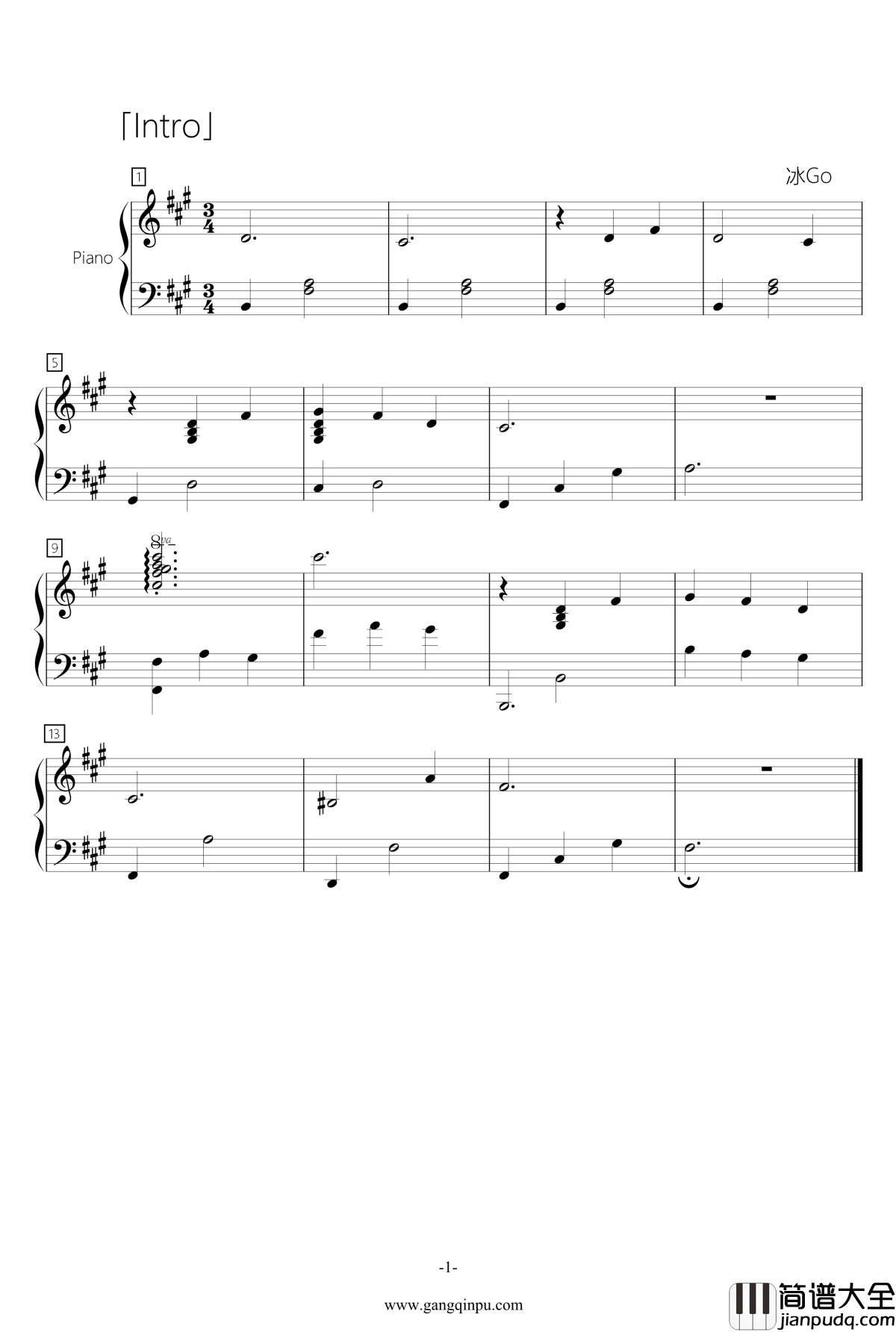冰Go钢琴谱_扑倒豆子