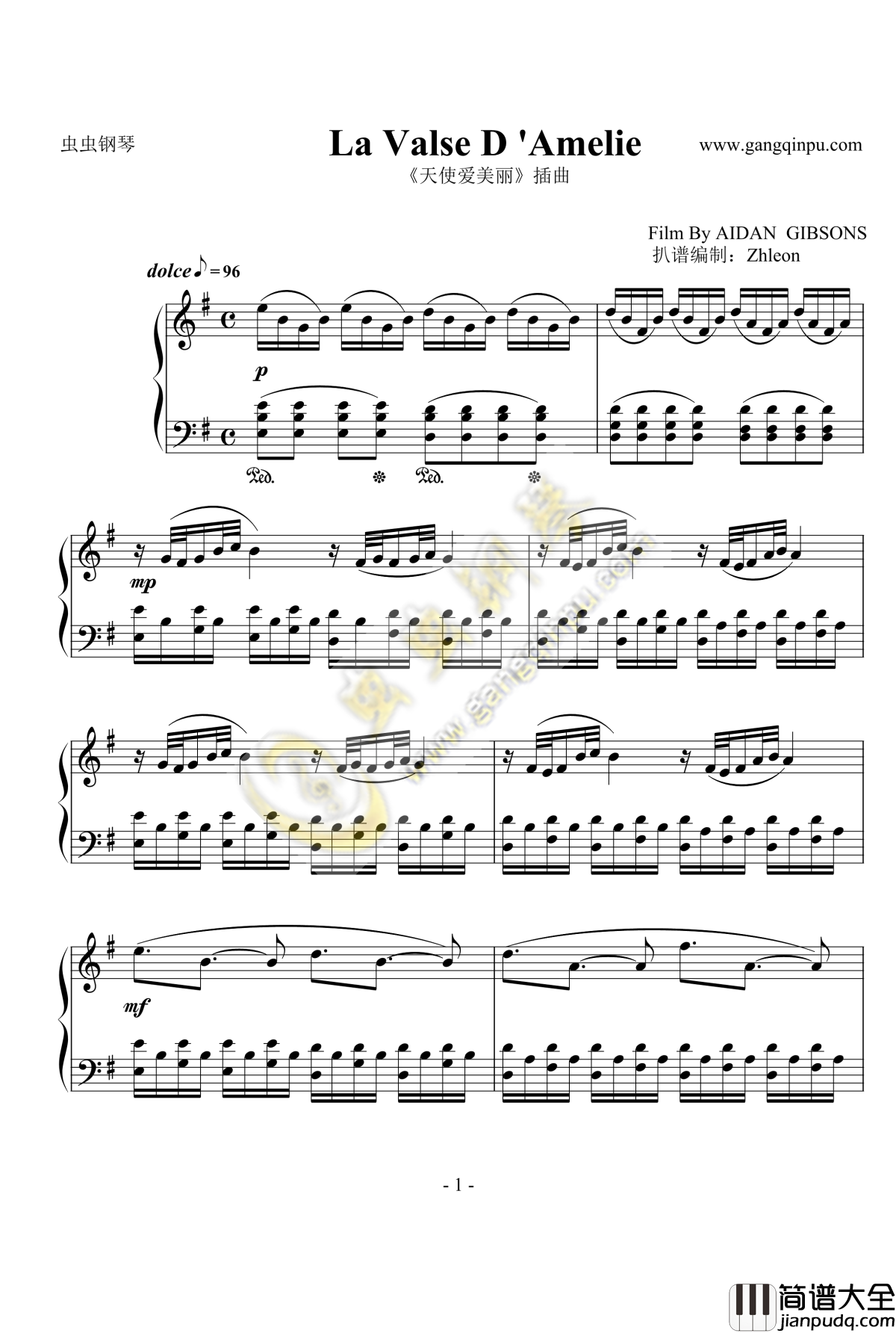 天使爱美丽钢琴谱_La_Valse_D_Amelie