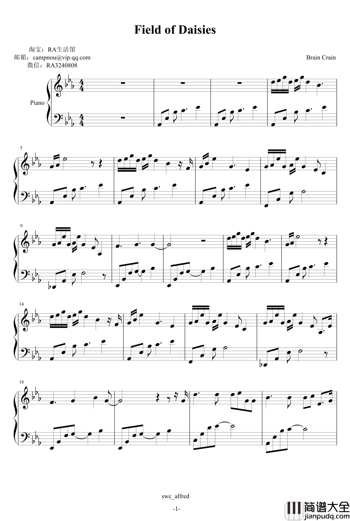 Field_of_Daisies钢琴谱_Brian_Crain