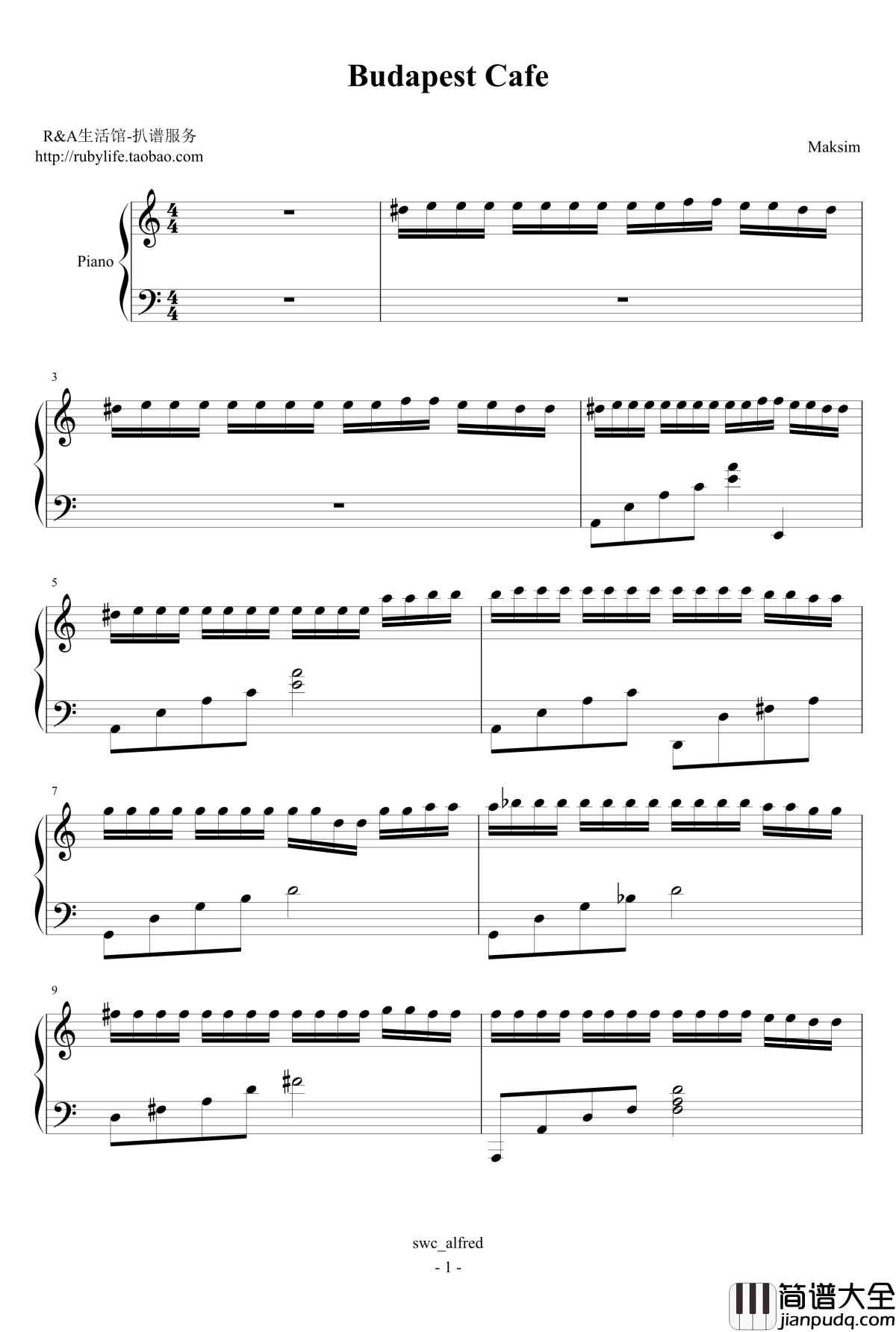 budapest_Cafe钢琴谱_马克西姆_Maksim·Mrvica