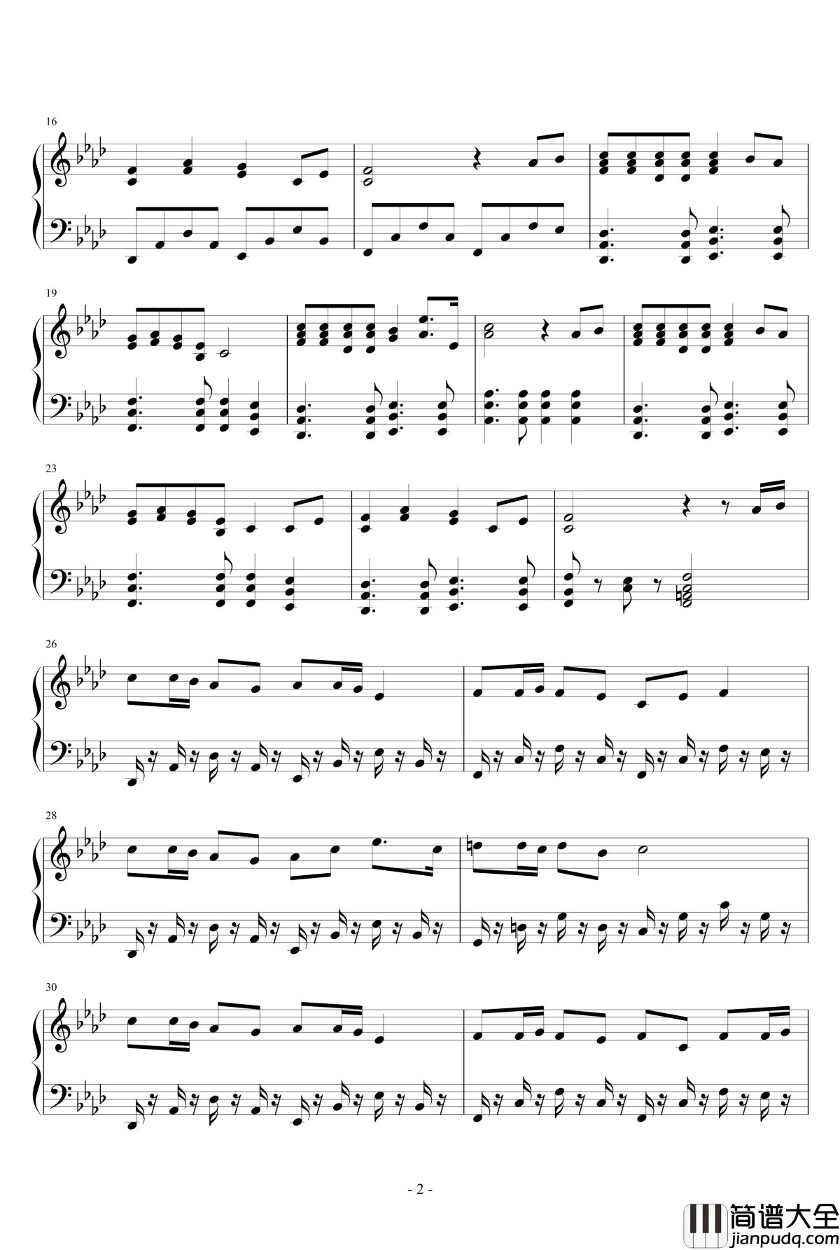 恍如梦境钢琴谱简易版_羽翼的祈愿