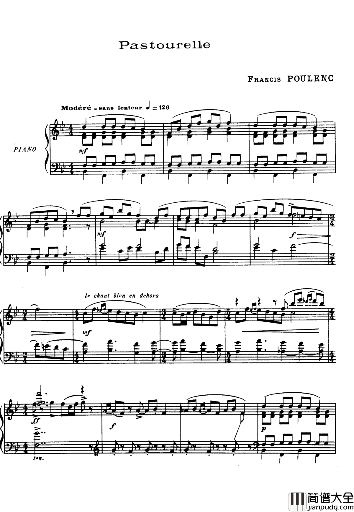 田园曲钢琴谱_普朗克