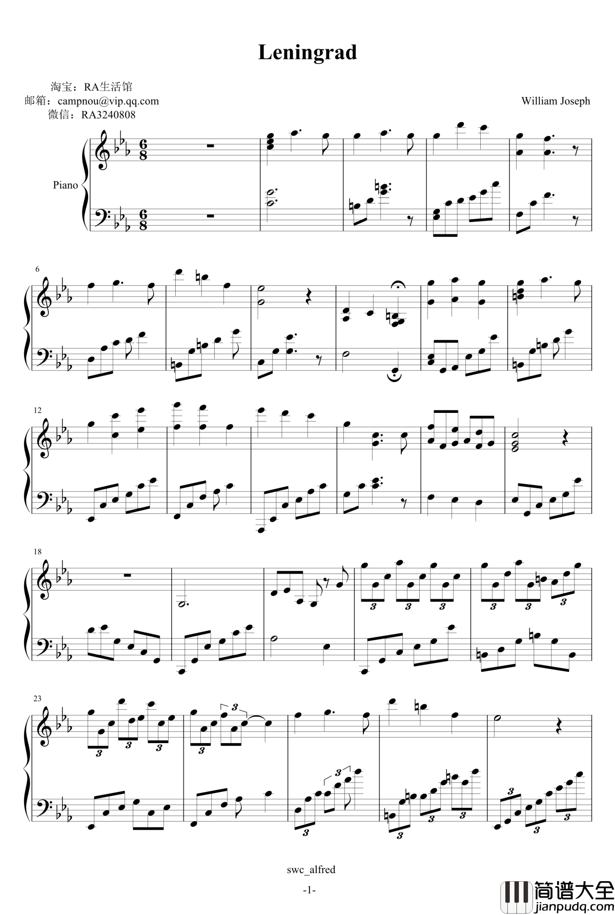 Leningrad钢琴谱_William_Joseph