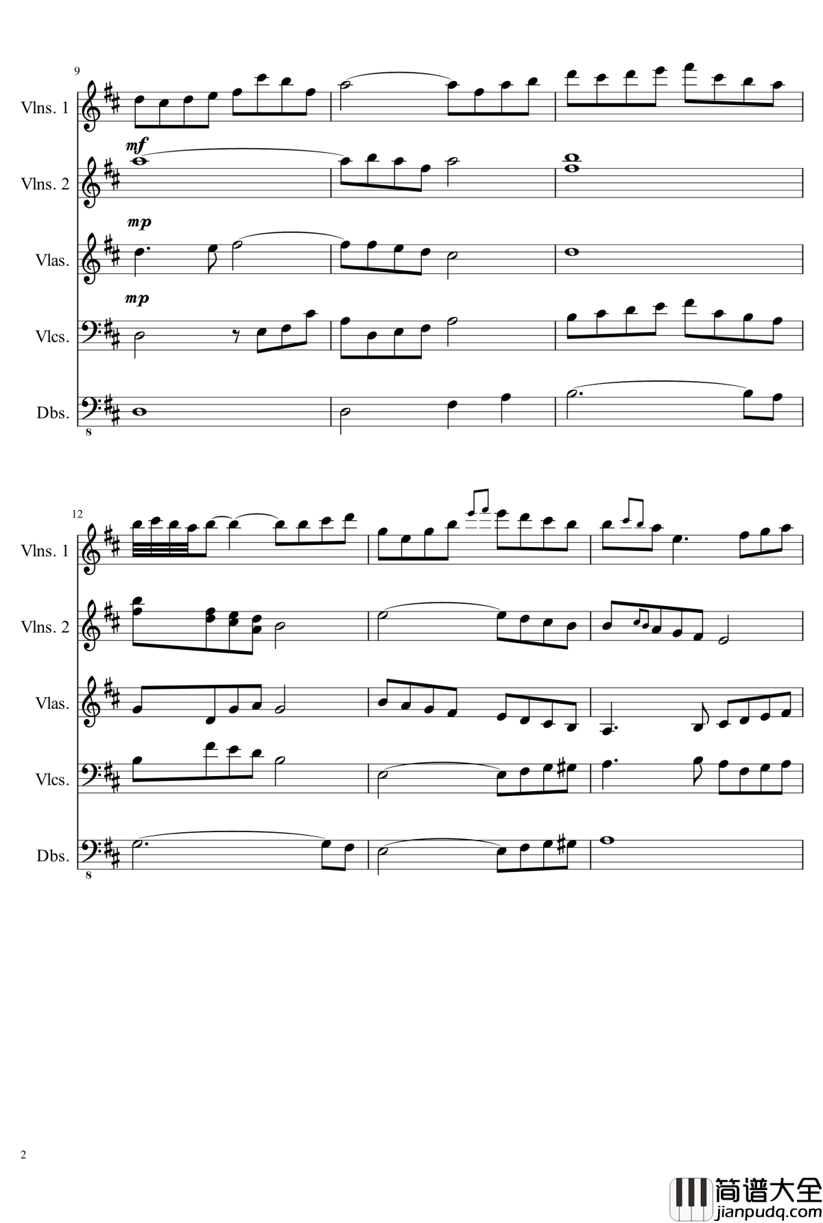 D大调弦乐合奏钢琴谱_ahfywc