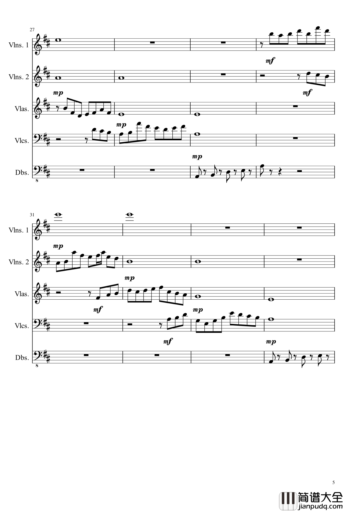 D大调弦乐合奏钢琴谱_ahfywc